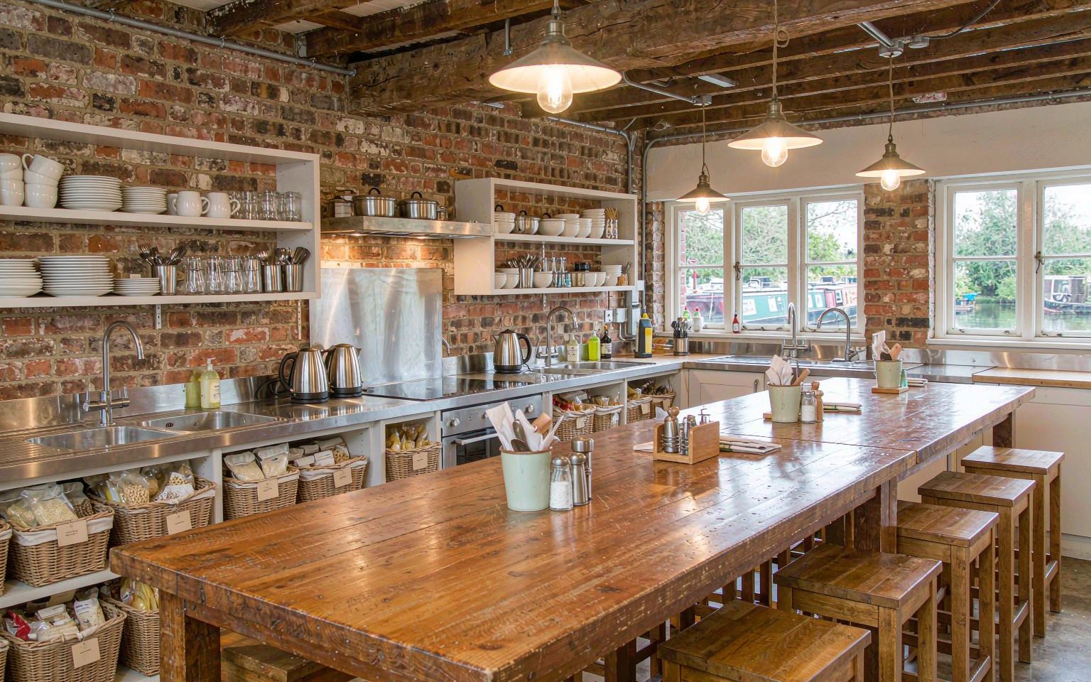 Self-catering guest kitchen with shared prep tables